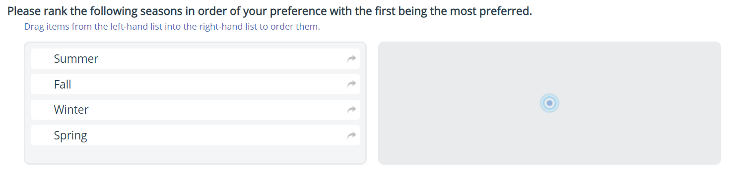 example of a ranking selection for an online survey