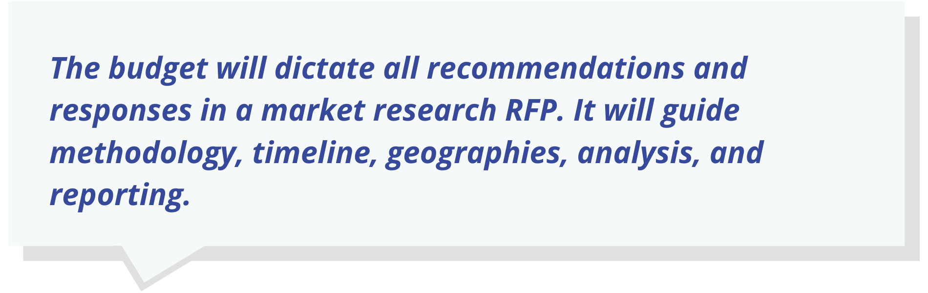 The budget will dictate all recommendations and responses in a market research RFP.   It will guide methodology, timeline, geographies, analysis, and reporting. No one fact or figure in your RFP process will have more of an impact.