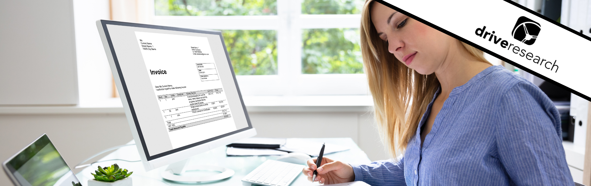 woman looking at an invoice to determine financial wellness