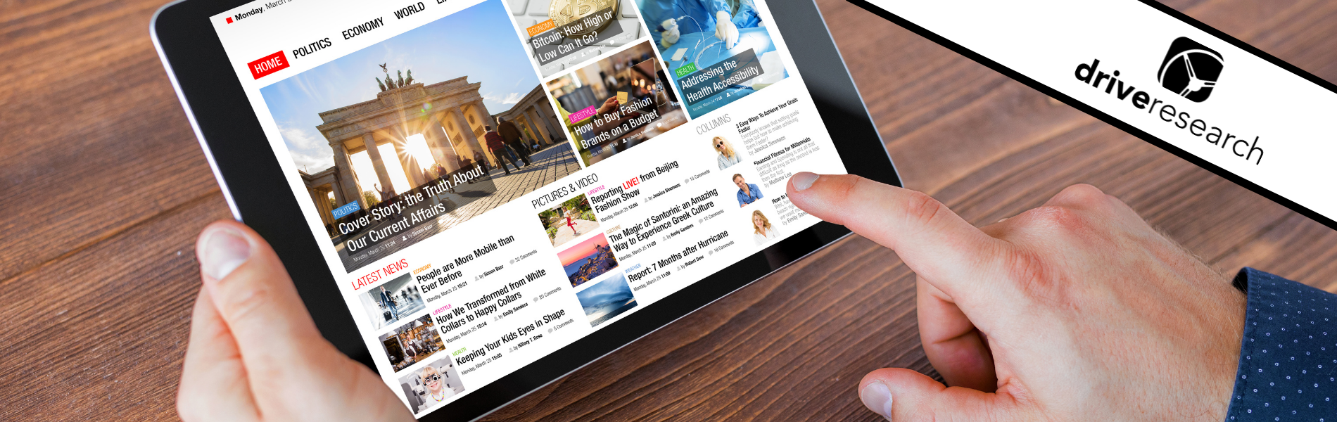 finger scrolling ipad for different news stories