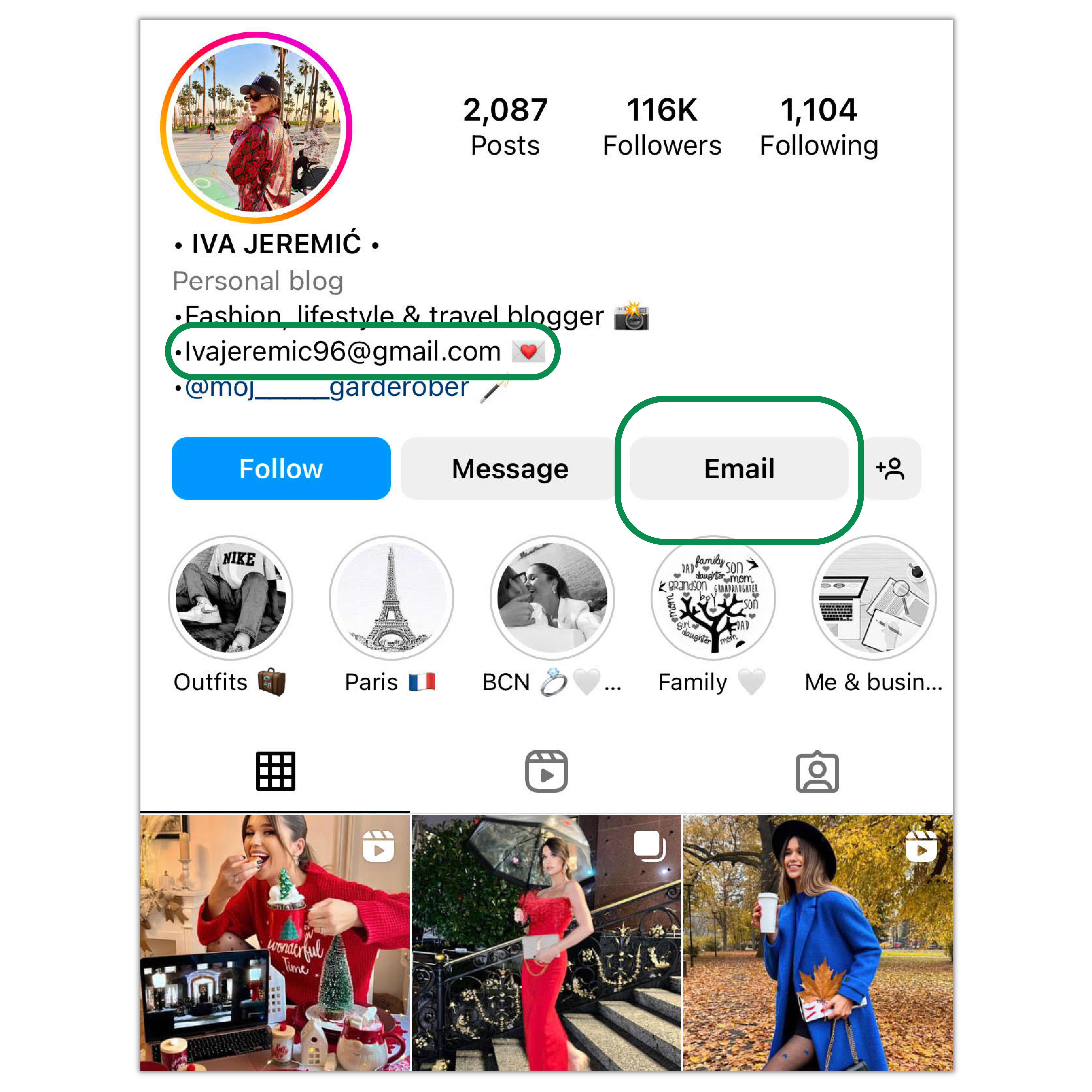 Instagram influencer profile - access email