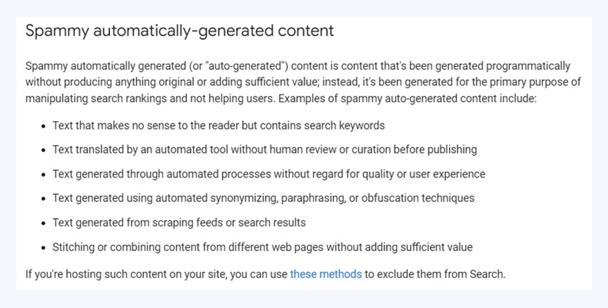 Google's spam policy against ai-generated content