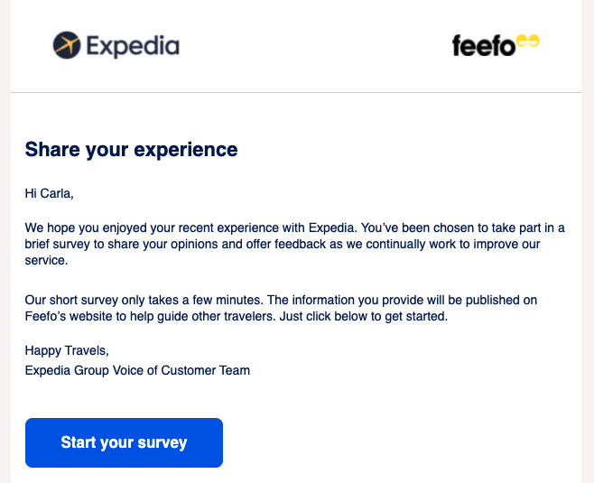 Expedia customer email survey