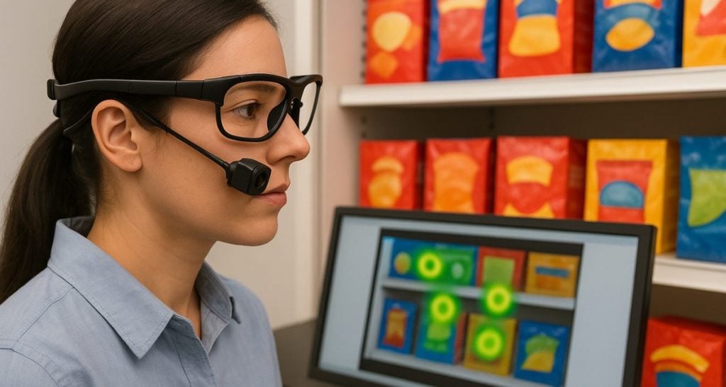 Woman wearing eye tracking glasses