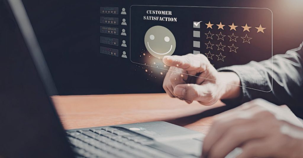 a man showing different survey metrics like customer satisfaction for surveys and their cost