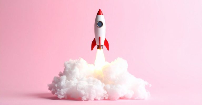 Rocket Launching on Pink Background