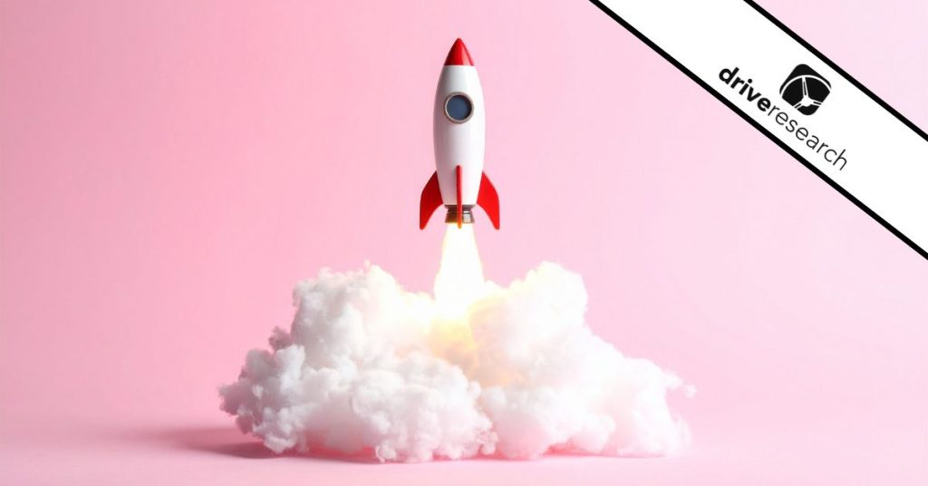 Rocket Launching on Pink Background - drive research watermark