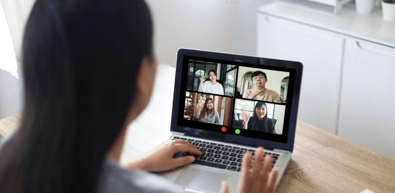 Woman participating in video focus group