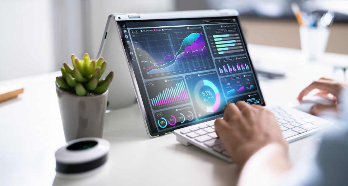 Premium market research charts on laptop