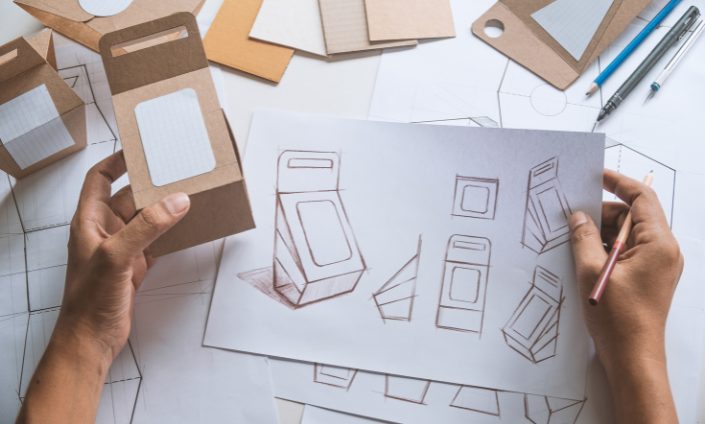 mockup box development template package branding Label . designer studio concept