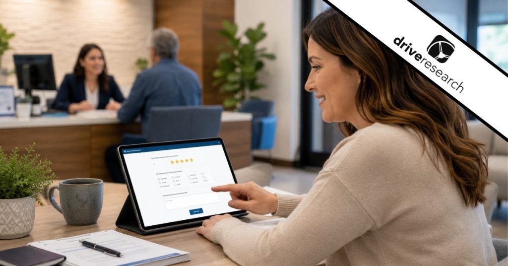 woman answering credit union member survey questions - drive research