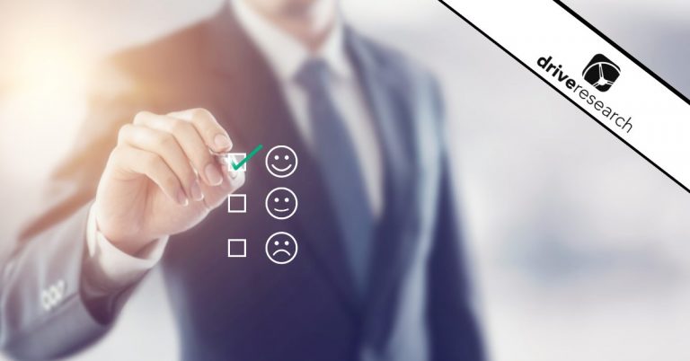 Businessman giving rating with happy icon, Customer satisfaction survey concept - drive research