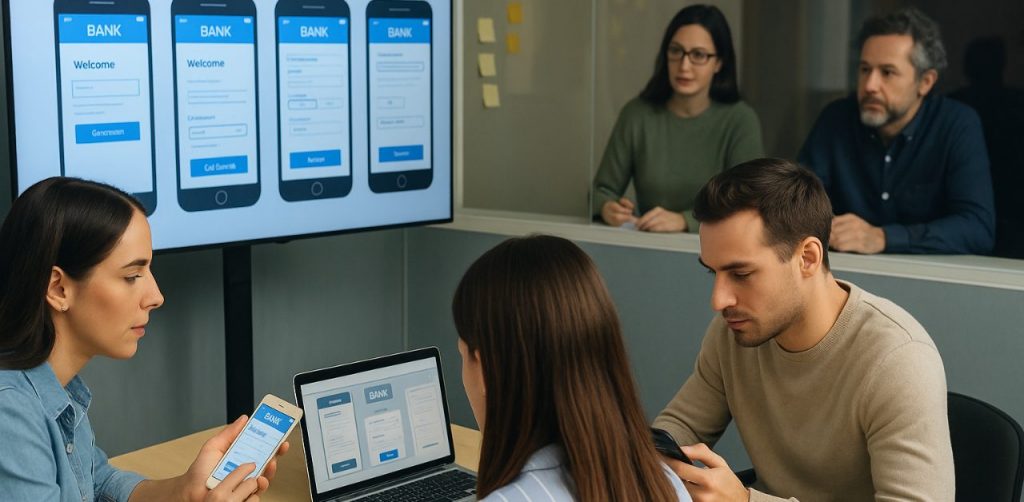 Research firm conducting bank ux product development of an app