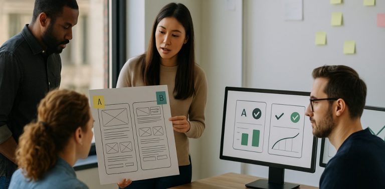 B2B team reviewing concept wireframes