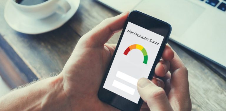Person look at net promoter score on phone