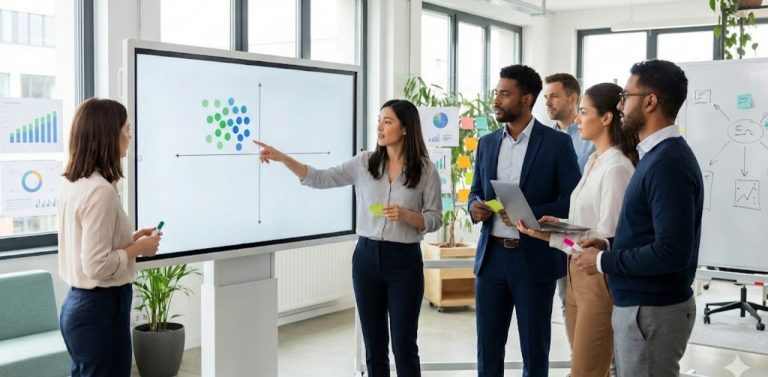 Team analyzing opportunity scoring data