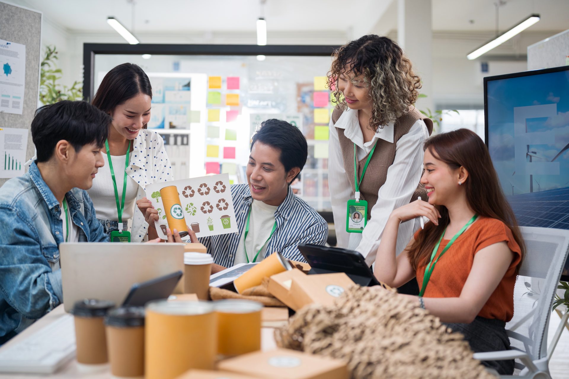 Asian business meet sustainable practices, focusing on reuse, recycling, and environmental product