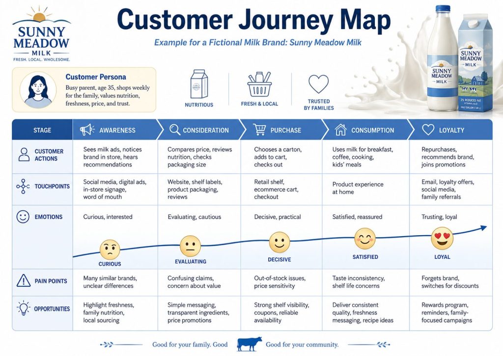 Example customer journey map for milk brand