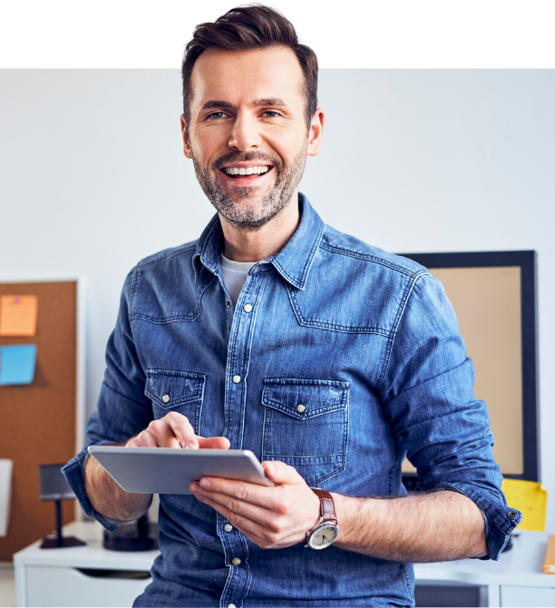 male market researcher holding a tablet