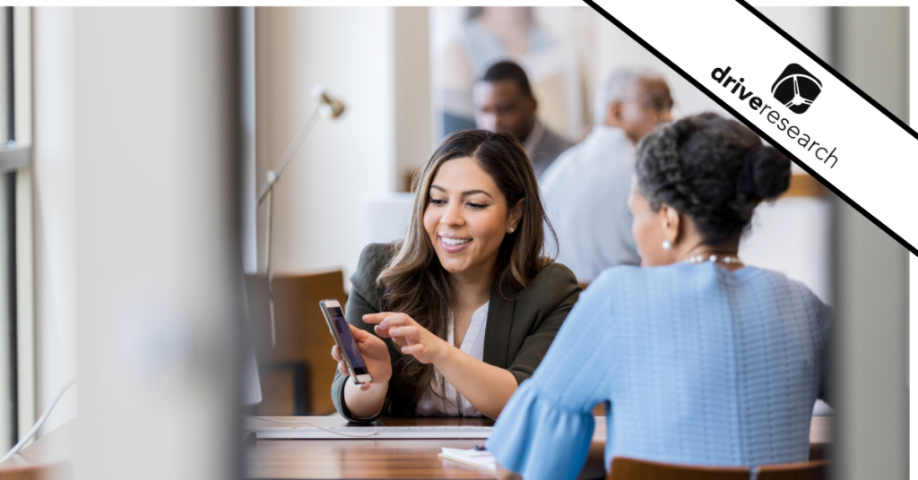 Satisfied customer receiving help in credit union.